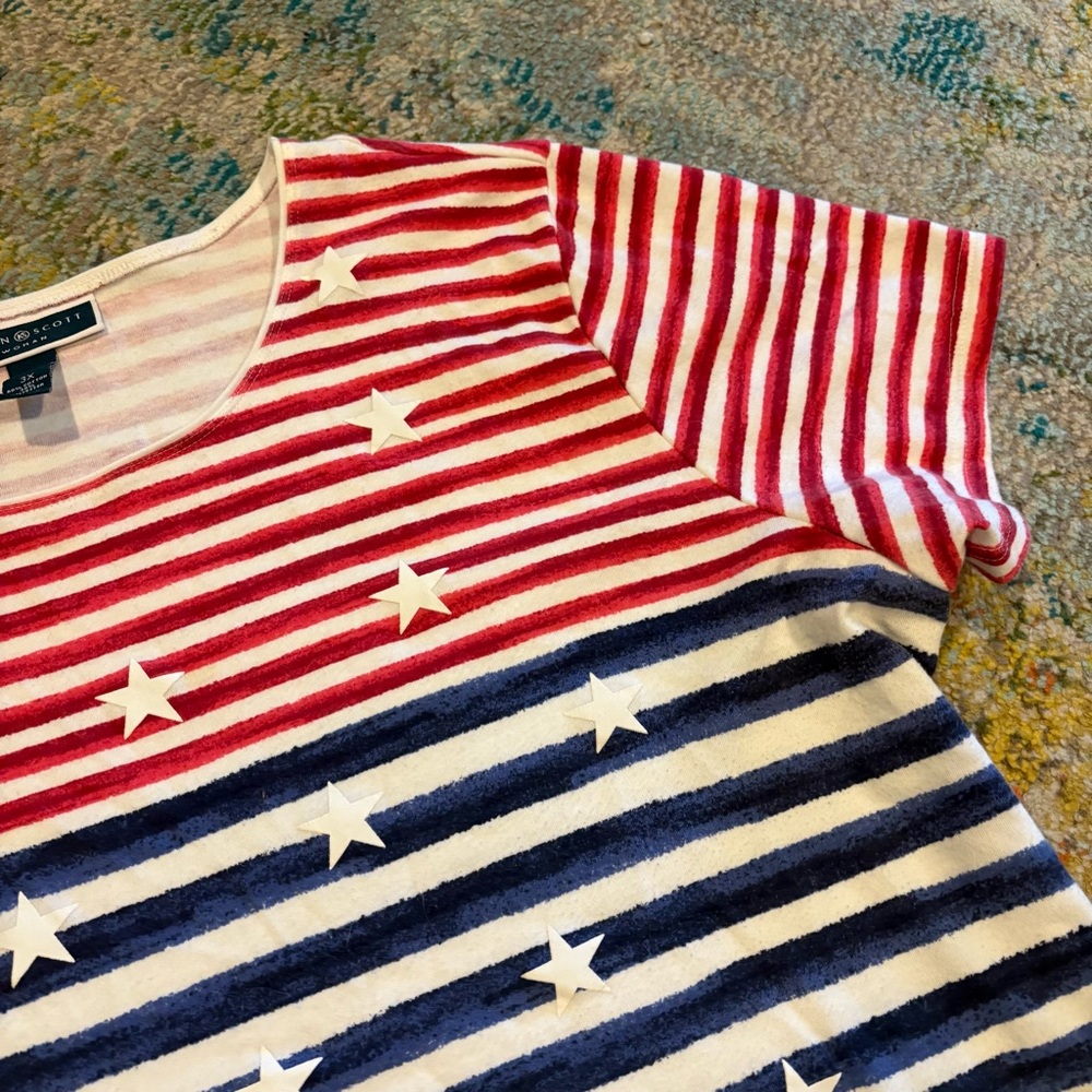 Karen Scott Woman’s USA America Fourth of July Memorial Day Flag T-Shirt EUC 3X